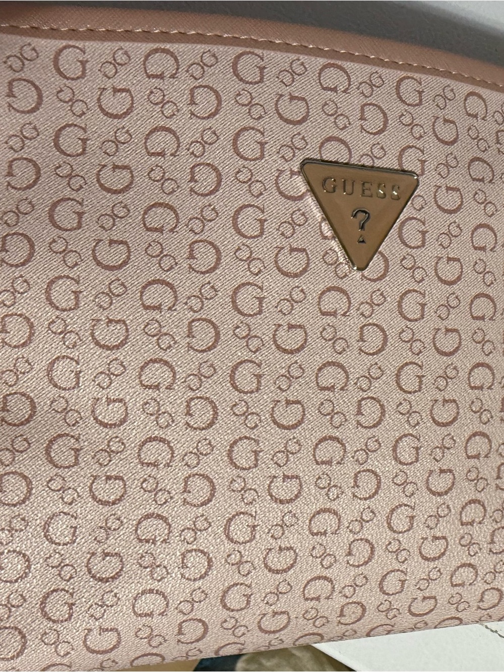 GUESS Blush Pink Monogram toiletry bag with Gold Logo